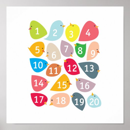 Numbervogels. Nursery Decor. Poster (Voorkant)