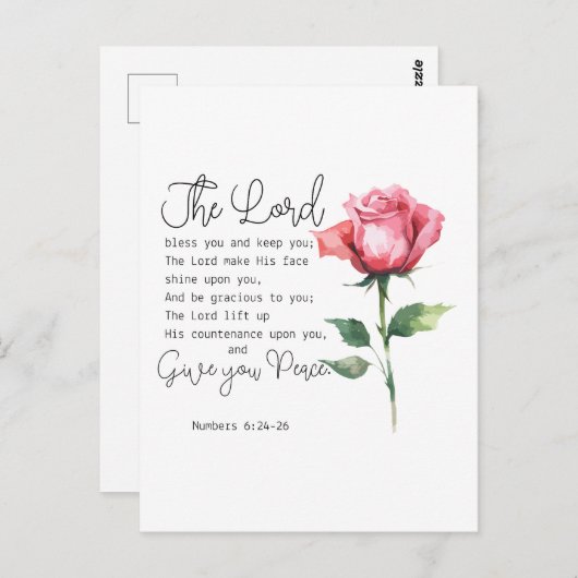 Numeri 6:24-26 De Here zegene u Roos Briefkaart (Voorkant / Achterkant)