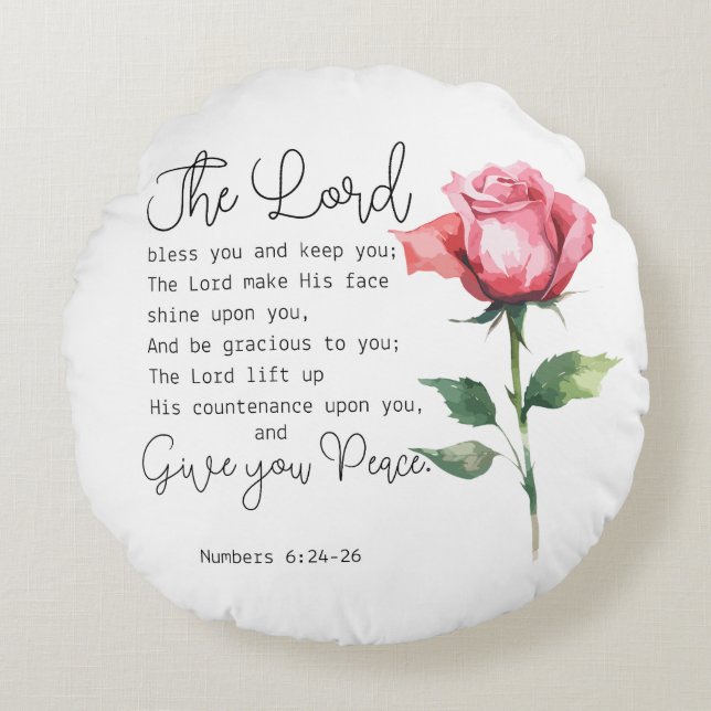 Numeri 6:24-26 De Here zegene u Roos Rond Kussen (Voorkant)