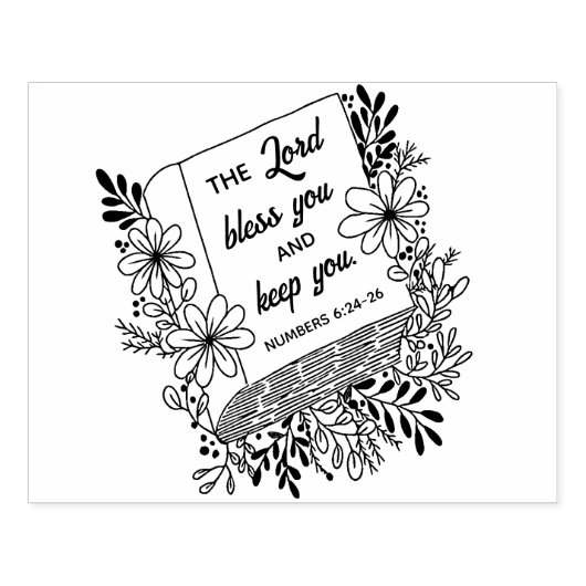Numeri 6:24 De Heer zegene u Bloemenboek Rubberstempel (Afrduk)