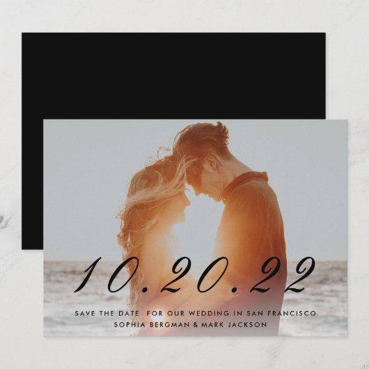 Numeric Photo Wedding Save the Date Kaart (Voorkant / Achterkant)