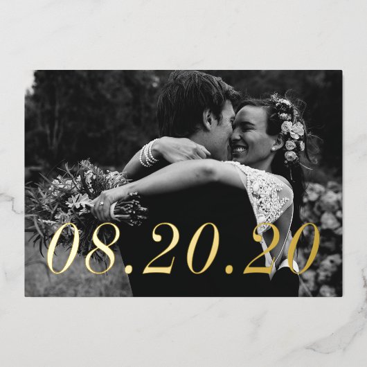 Numerieke datum gewoon gehuwd huwelijk folie uitnodiging (Voorkant)