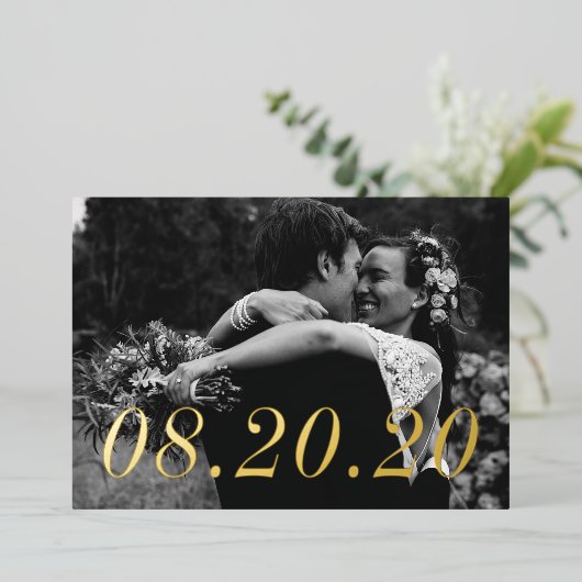 Numerieke datum gewoon gehuwd huwelijk folie uitnodiging (Staand Voorkant)