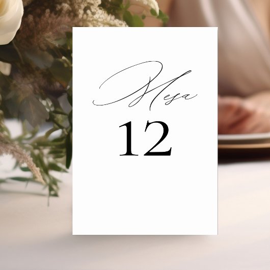 Numero de Mesa Boda Elegante Caligrafía Kaart