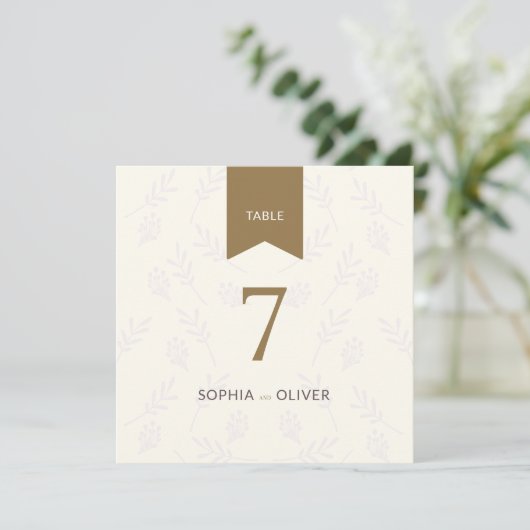 Número mesa boda ramas de olivo dorado (Staand voorkant)