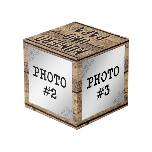 Numero Uno Papa in rustieke houten ingelijste foto Kubus (Achter hoekig)