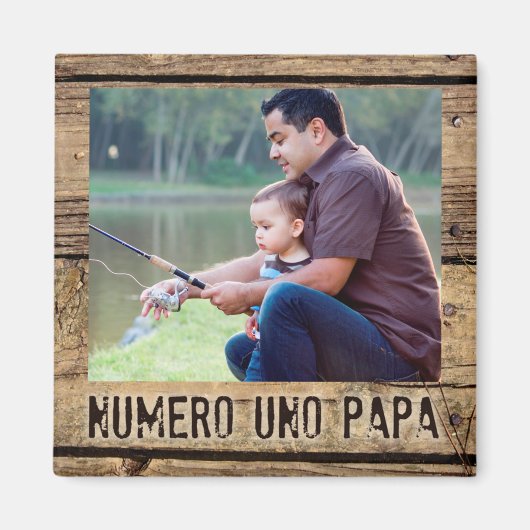 Numero Uno Papa in rustieke Wood-Framed foto Magneet (Voorkant)