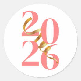 Números 2026 en Coral con Lazo Dorado Flotante Ronde Sticker