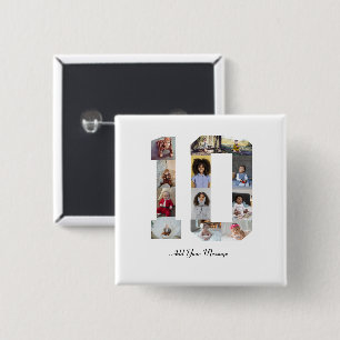 Nummer 10 Fotocollage Poster Vierkante Button 5,1 Cm