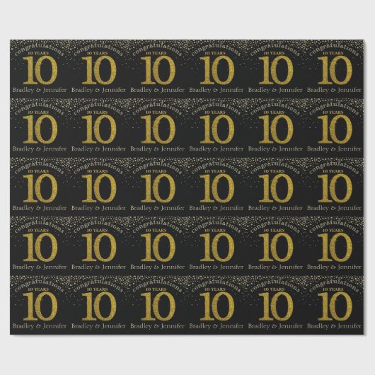 Nummer 10 Glitter Gold Jubileum wrapping Paper Cadeaupapier (Vlak)