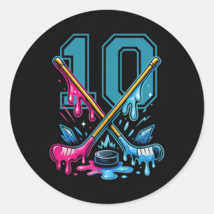 Nummer 10 Jaar Ijs Drip Hockey 10e Verjaardag Ronde Sticker