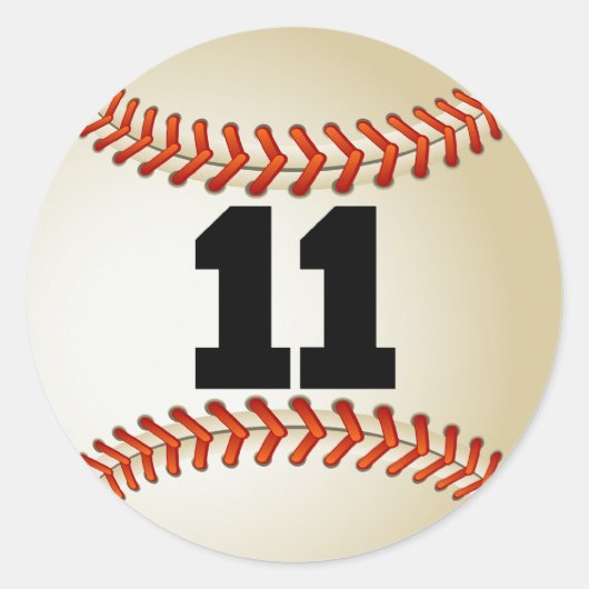 Nummer 11 Baseball Ronde Sticker (Voorkant)