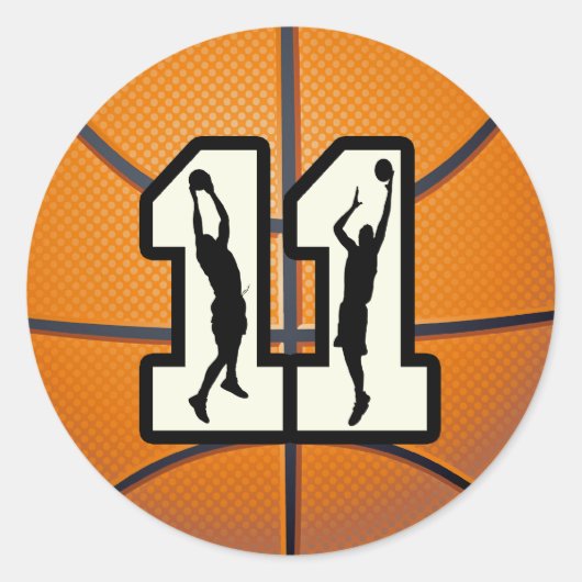 Nummer 11 Basketball en spelers Ronde Sticker (Voorkant)