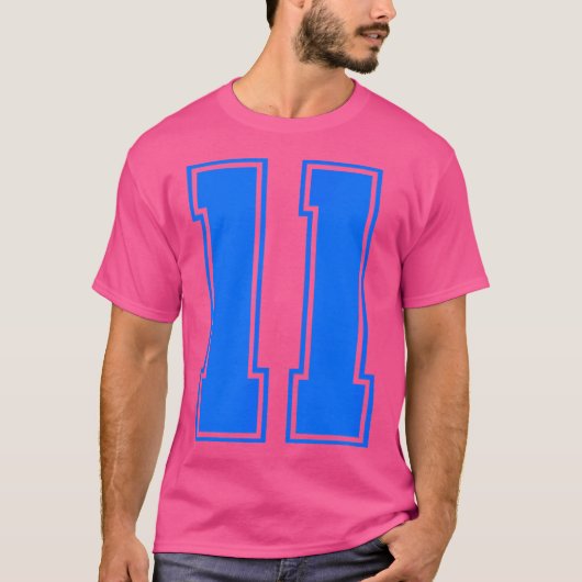 Nummer 11 Sport Team Blue Varsity Nummer T-shirt (Voorkant)