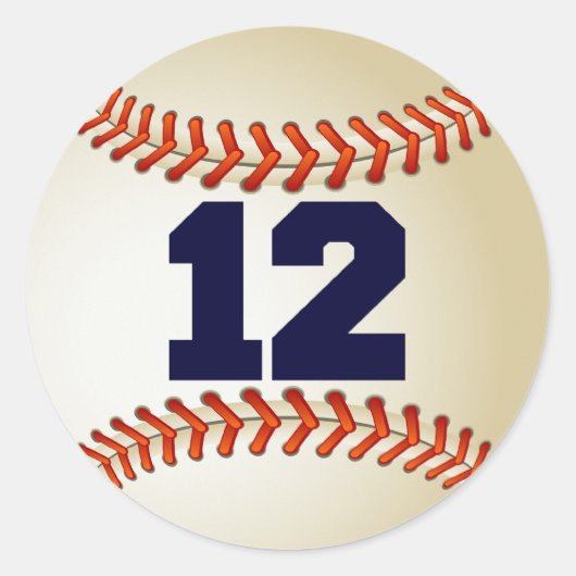 Nummer 12 Baseball Ronde Sticker (Voorkant)