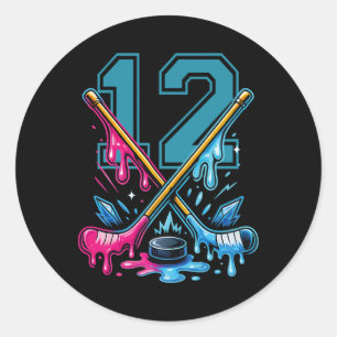 Nummer 12 Jaar Ijs Drip Hockey 12e Verjaardag Ronde Sticker