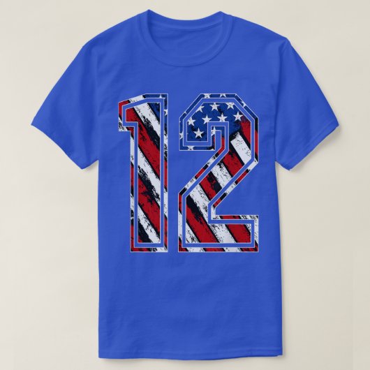 Nummer 12 Rood wit en Blauw-Amerikaanse vlag 12 te T-shirt (Design voorkant)