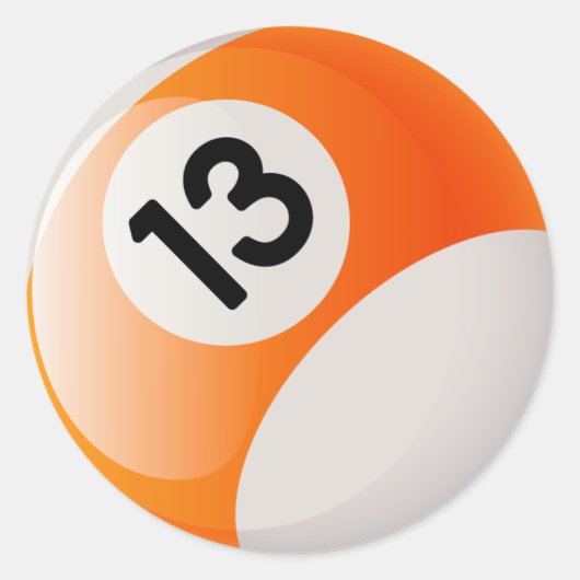 NUMMER 13 BILLIARDS BALL RONDE STICKER (Voorkant)