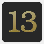 Nummer 13 Gouden Vierkante Sticker (Voorkant)
