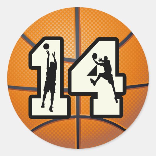 Nummer 14 Basketball en spelers Ronde Sticker (Voorkant)