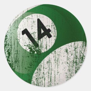 NUMMER 14 BILJARTBAL - GEËRODEERDE STIJL RONDE STICKER