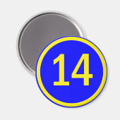nummer 14 in een cirkel magneet (Voorkant / Achterkant)