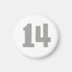 Nummer 14 magneet in zilver en grijs