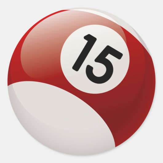 NUMMER 15 BILLARDS BALL RONDE STICKER (Voorkant)
