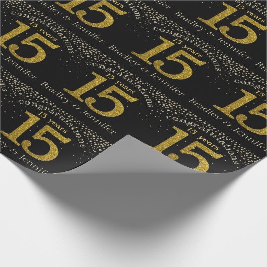 Nummer 15 Glitter Gold Jubileum Wrapping Paper Cadeaupapier (Hoek)