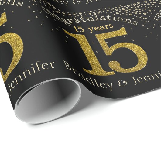 Nummer 15 Glitter Gold Jubileum Wrapping Paper Cadeaupapier (Rol Hoek)