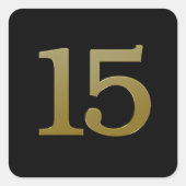 Nummer 15 Gold Square Sticker (Voorkant)