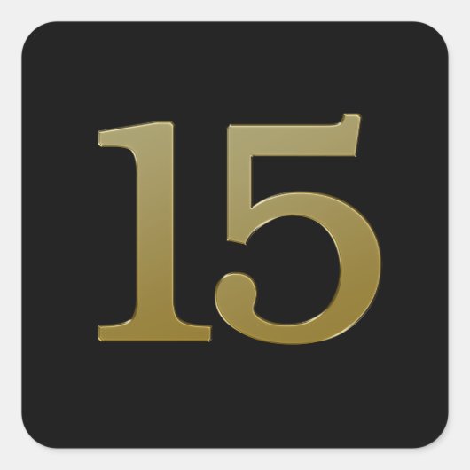 Nummer 15 Gold Square Sticker (Voorkant)