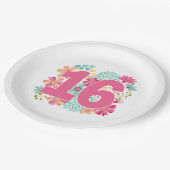 Nummer 16 16e meisjesfeest papieren bordje (Gekanteld)