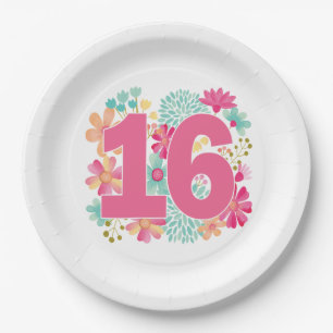 Nummer 16 16e meisjesfeest papieren bordje