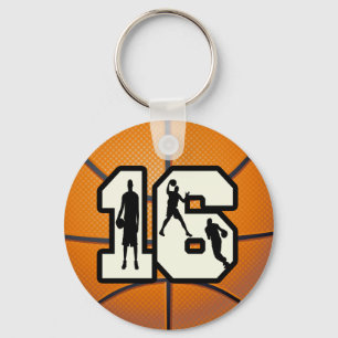 Nummer 16 Basketball en spelers Sleutelhanger