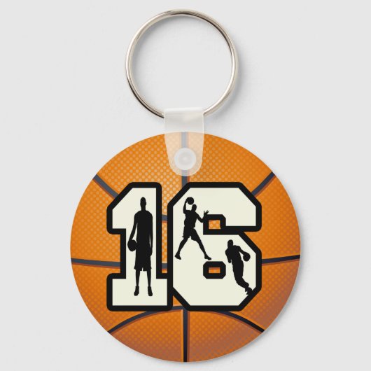Nummer 16 Basketball en spelers Sleutelhanger (Voorkant)