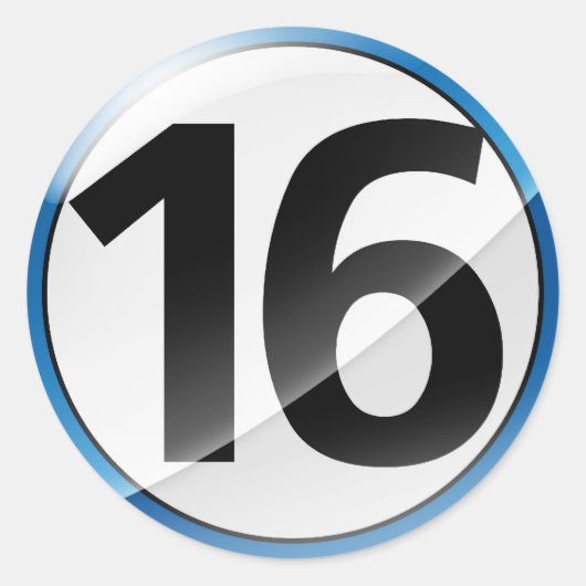 Nummer 16 blauwe sticker (Voorkant)