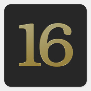 Nummer 16 Gouden Vierkante Sticker
