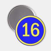 Nummer 16 in een cirkel magneet (Voorkant / Achterkant)