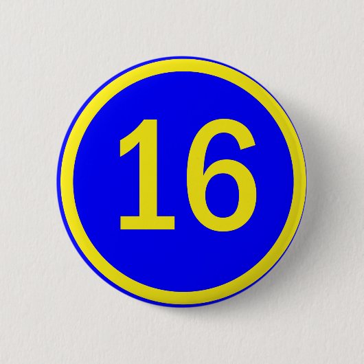 Nummer 16 in een cirkel ronde button 5,7 cm (Voorkant)