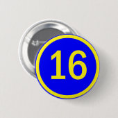 Nummer 16 in een cirkel ronde button 5,7 cm (Voorkant /achterkant)