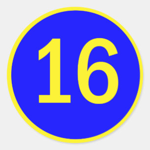 Nummer 16 in een cirkel ronde sticker