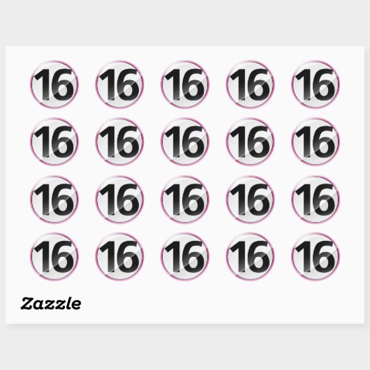 Nummer 16 roze sticker (Vel)