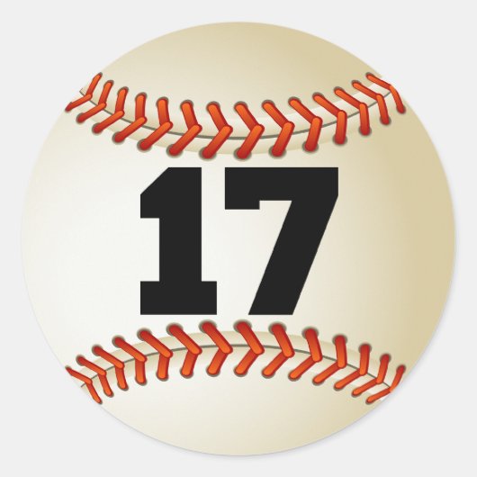 Nummer 17 Baseball Ronde Sticker (Voorkant)