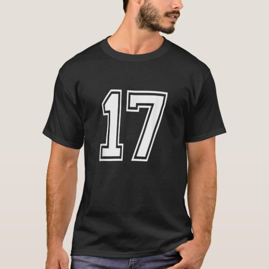 Nummer 17 T Shirt Verjaardag Varsity Sportteam Jer (Voorkant)