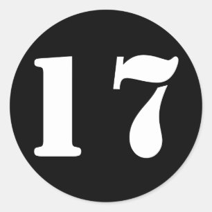 Nummer 17 zeventien Black Stencil Nummers van Janz Ronde Sticker