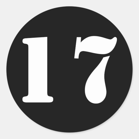 Nummer 17 Zeventien Zwarte Stencil Nummers van Jan Ronde Sticker (Voorkant)