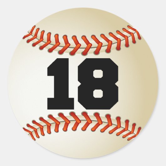 Nummer 18 Baseball Ronde Sticker (Voorkant)