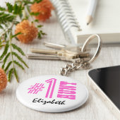 Nummer 1 Aangepast Collectie Cadeaucode Roze Sleutelhanger (Zijkant)