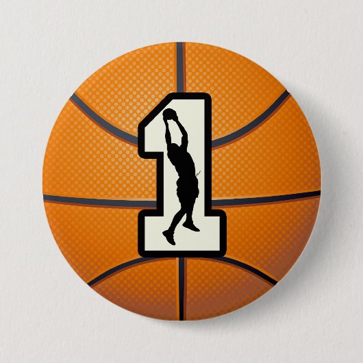 Nummer 1 Basketball en speler Ronde Button 7,6 Cm (Voorkant)